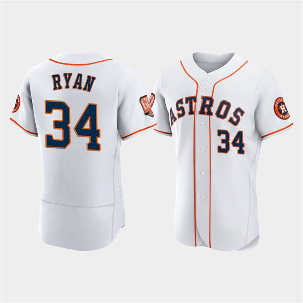 Houston Astros #34 Nolan Ryan White Thaam 60th Anniversary Flex Base Stitched Jersey