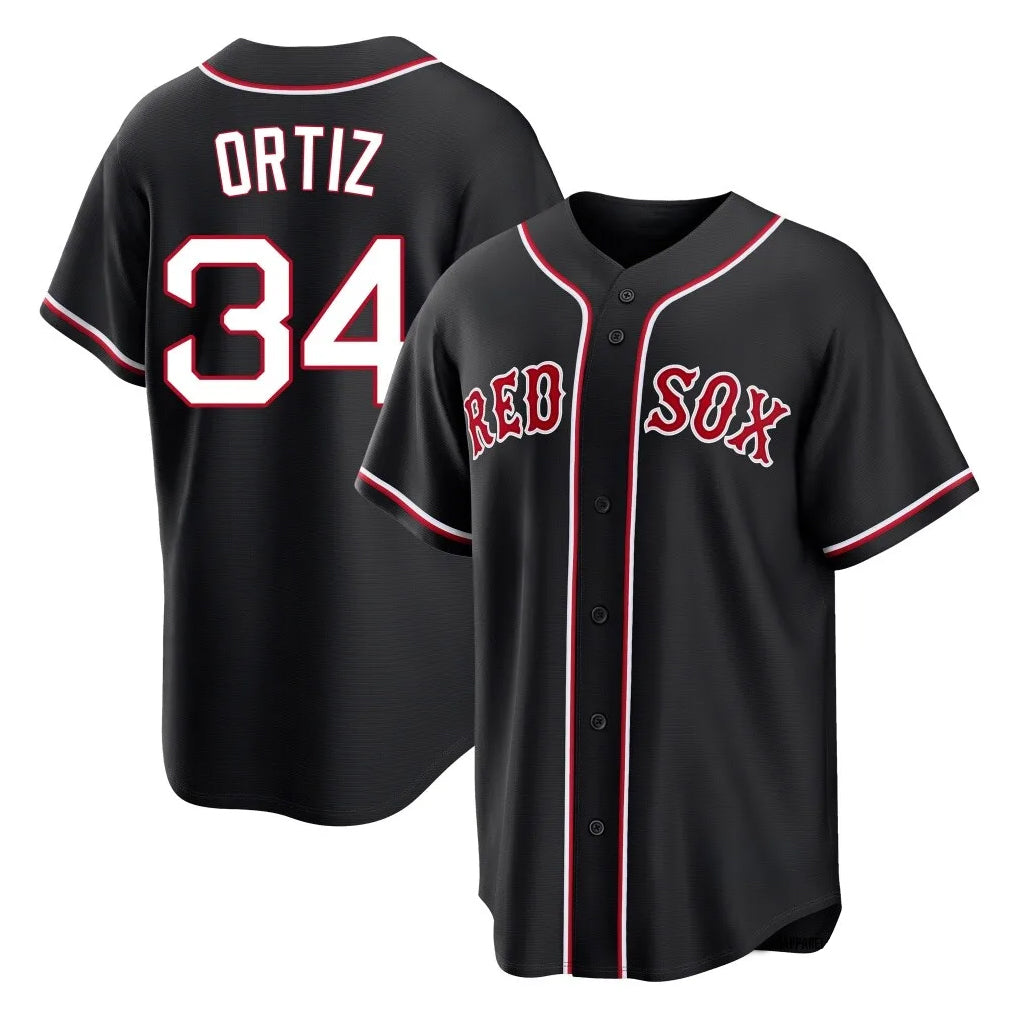 Boston Red Sox #34 David Ortiz Player Black Thaam Out Home Game Stitched Jerseys