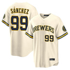 Milwaukee Brewers #99 Gary Sanchez Player Cream Thaam Home Limited Stitched Jerseys