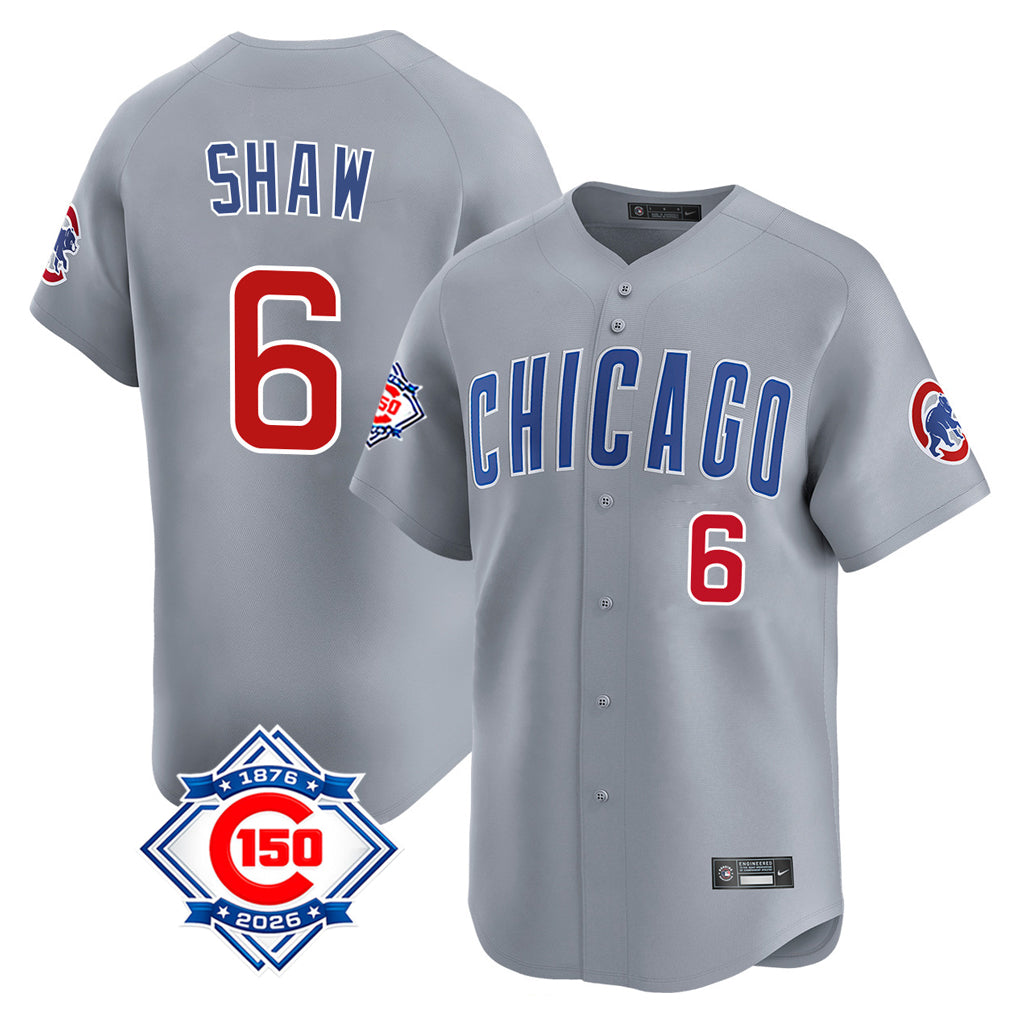 Chicago Cubs #6 Matt Shaw Player Gray Thaam Road 150th Anniversary Limited Home Stitched Jerseys