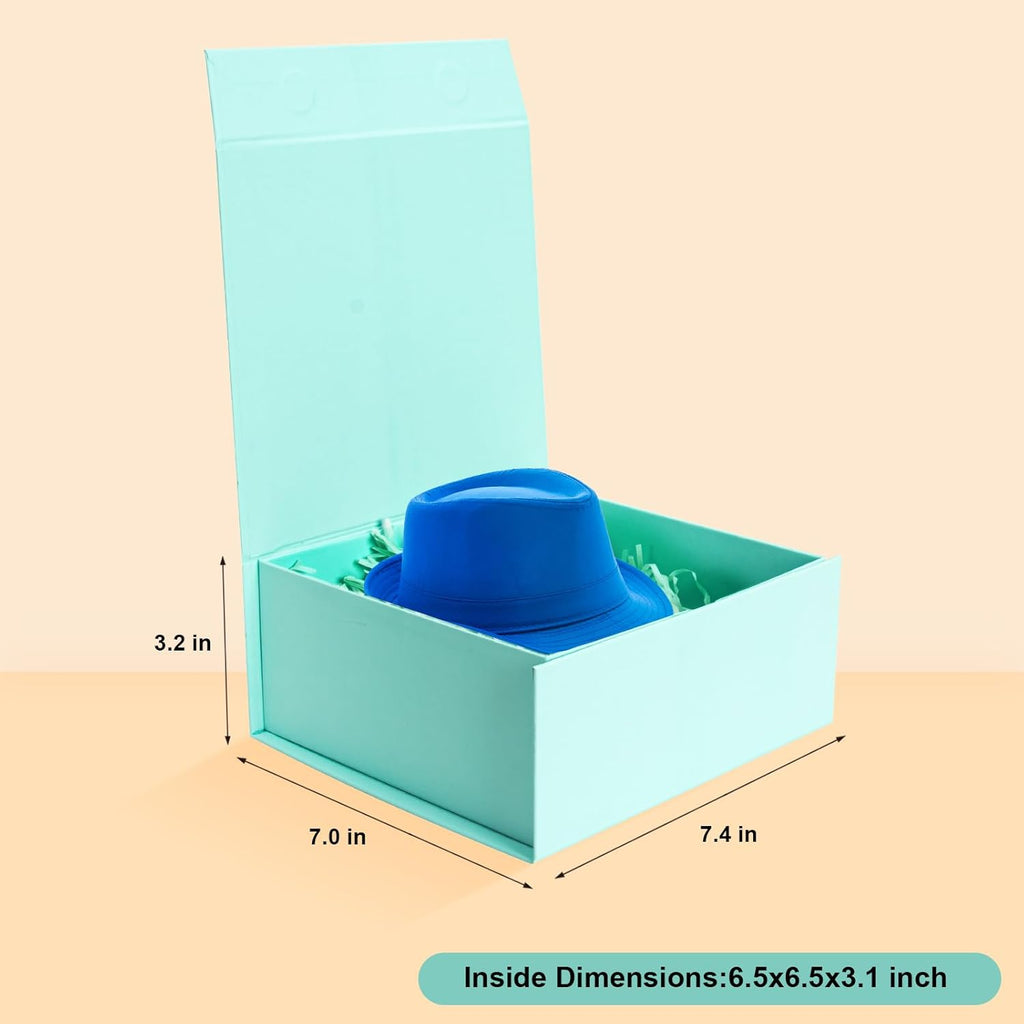Blue Gift Boxes with Lids Pack of 1, 6x6x3 Inches Small Gift Box, Collapsible Gift Boxes with Magnetic Closure for Presents, Bridesmaid Proposal Box for Family Mom Girlfriend