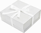 White Gift Boxes with Lids Pack of 1, 6x6x3 Inches Small Gift Box with Ribbon, Collapsible Gift Boxes with Magnetic Closure for Presents, Bridesmaid Proposal Box for Family Mom Girlfriend