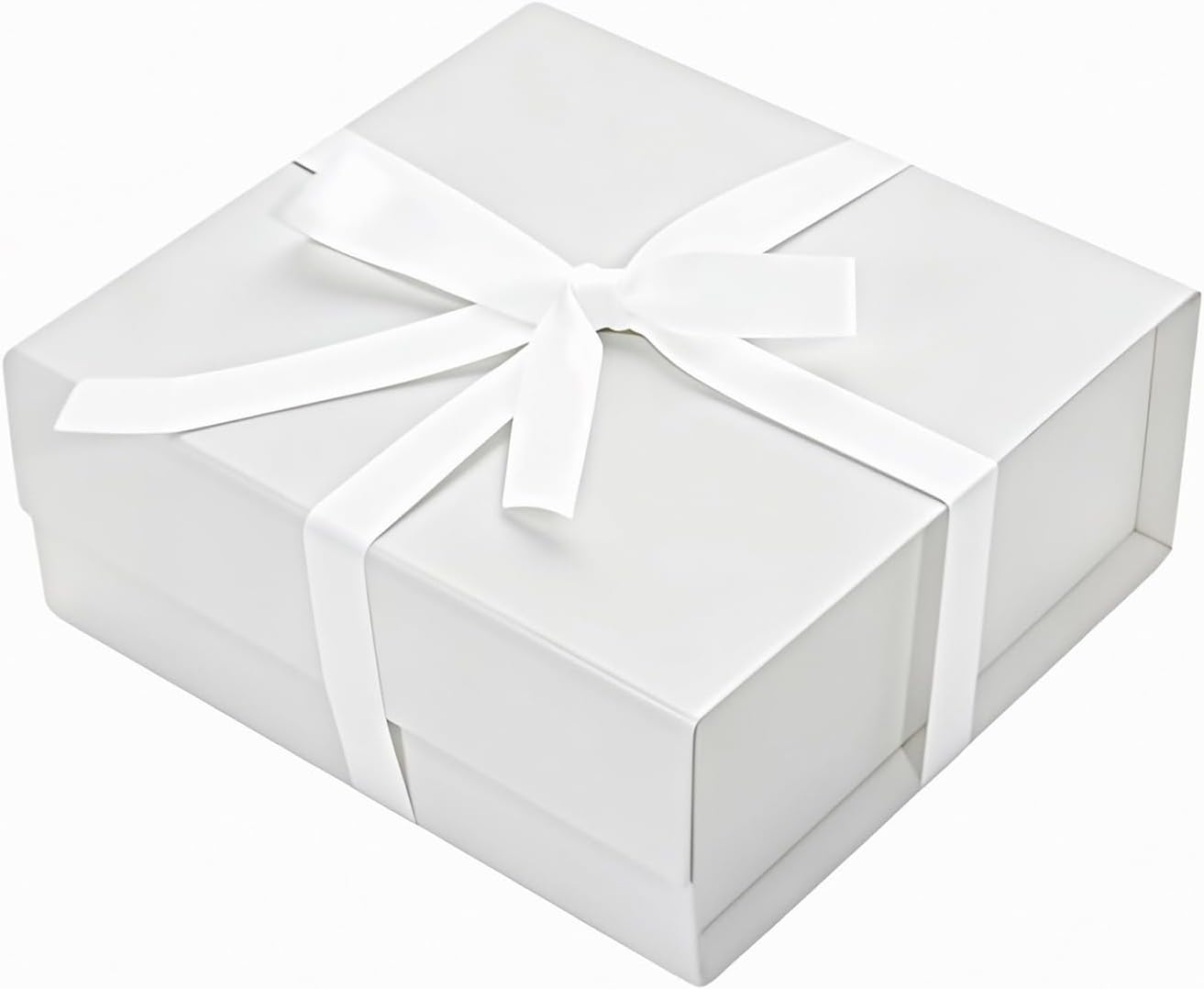 White Gift Boxes with Lids Pack of 1, 6x6x3 Inches Small Gift Box with Ribbon, Collapsible Gift Boxes with Magnetic Closure for Presents, Bridesmaid Proposal Box for Family Mom Girlfriend