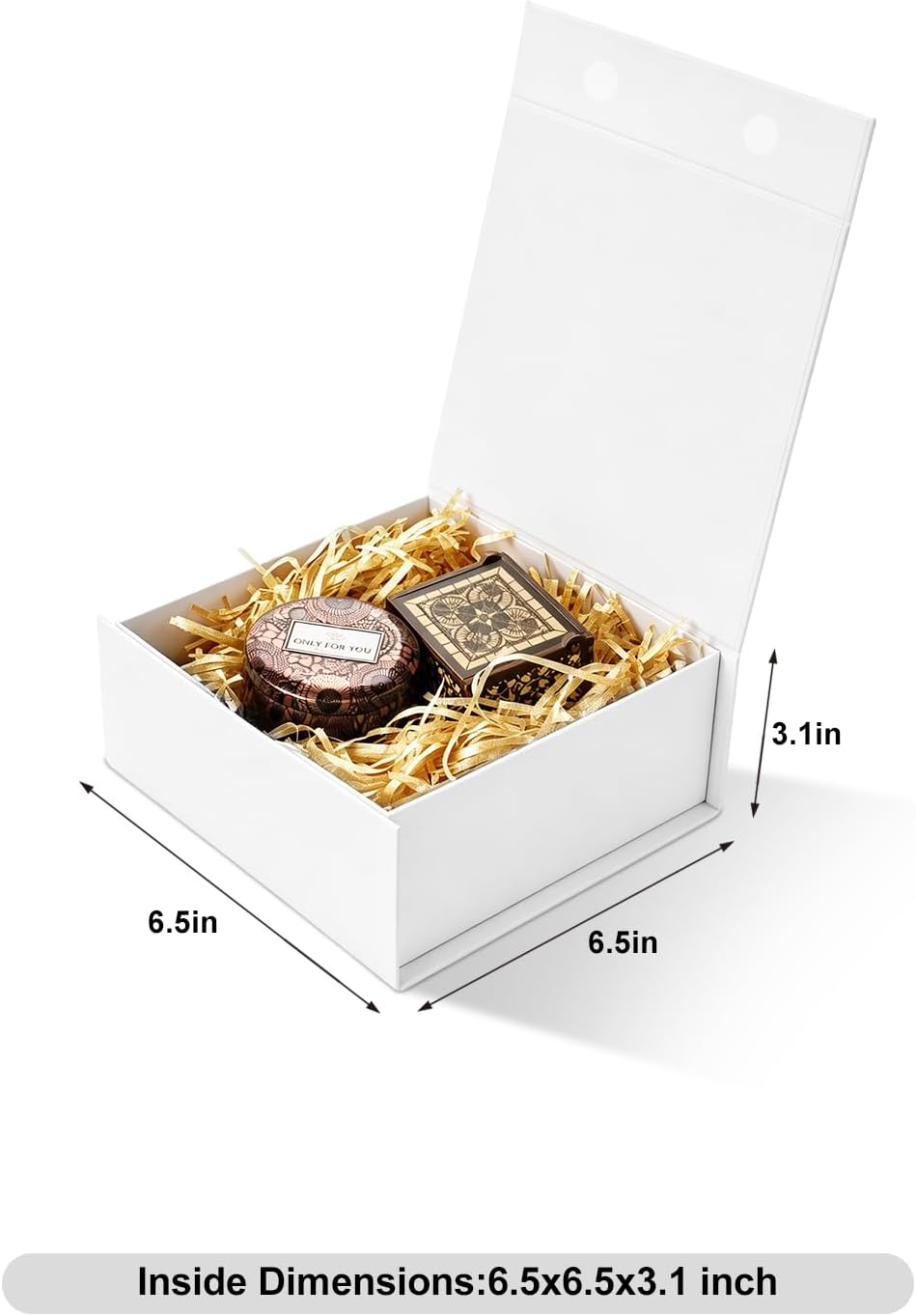 White Gift Boxes with Lids Pack of 1, 6x6x3 Inches Small Gift Box with Ribbon, Collapsible Gift Boxes with Magnetic Closure for Presents, Bridesmaid Proposal Box for Family Mom Girlfriend
