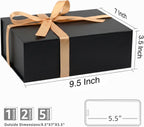 Black Gift Box with Magnetic Lids for Presents, 9.5"x7"x3.5" | with Ribbon, Card & Shredded Filler for Men, Birthday, Christmas, Father's Day & Groomsmen, 1 Pack