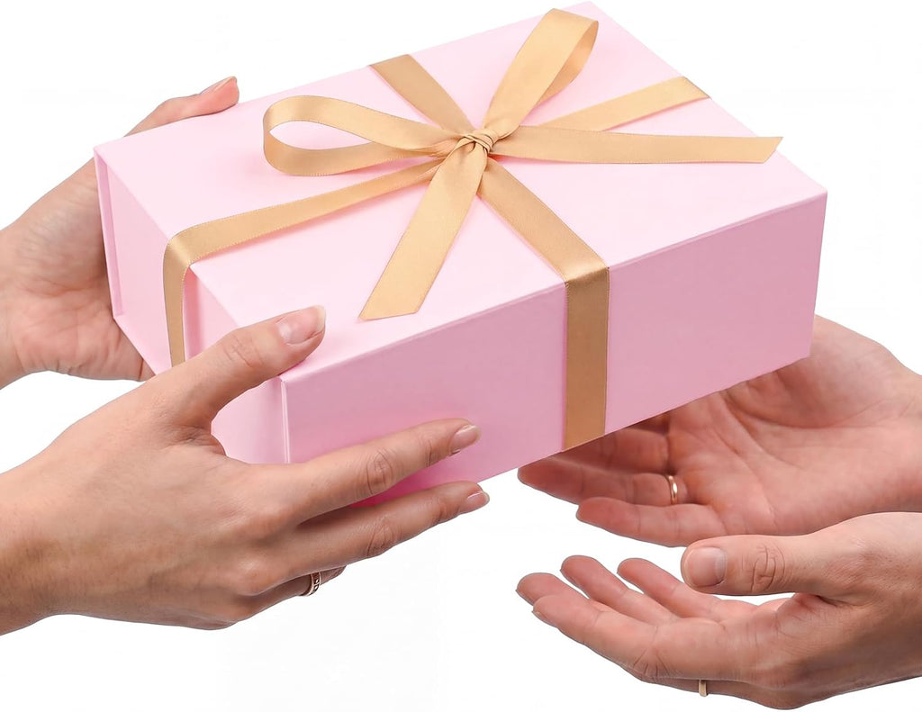 Pink Gift Box with Magnetic Lids for Presents, 9.5"x7"x3.5" | with Ribbon, Greeting Card & Filler for Women, Birthday, Bridesmaid Proposal & Wedding, 1 Pack