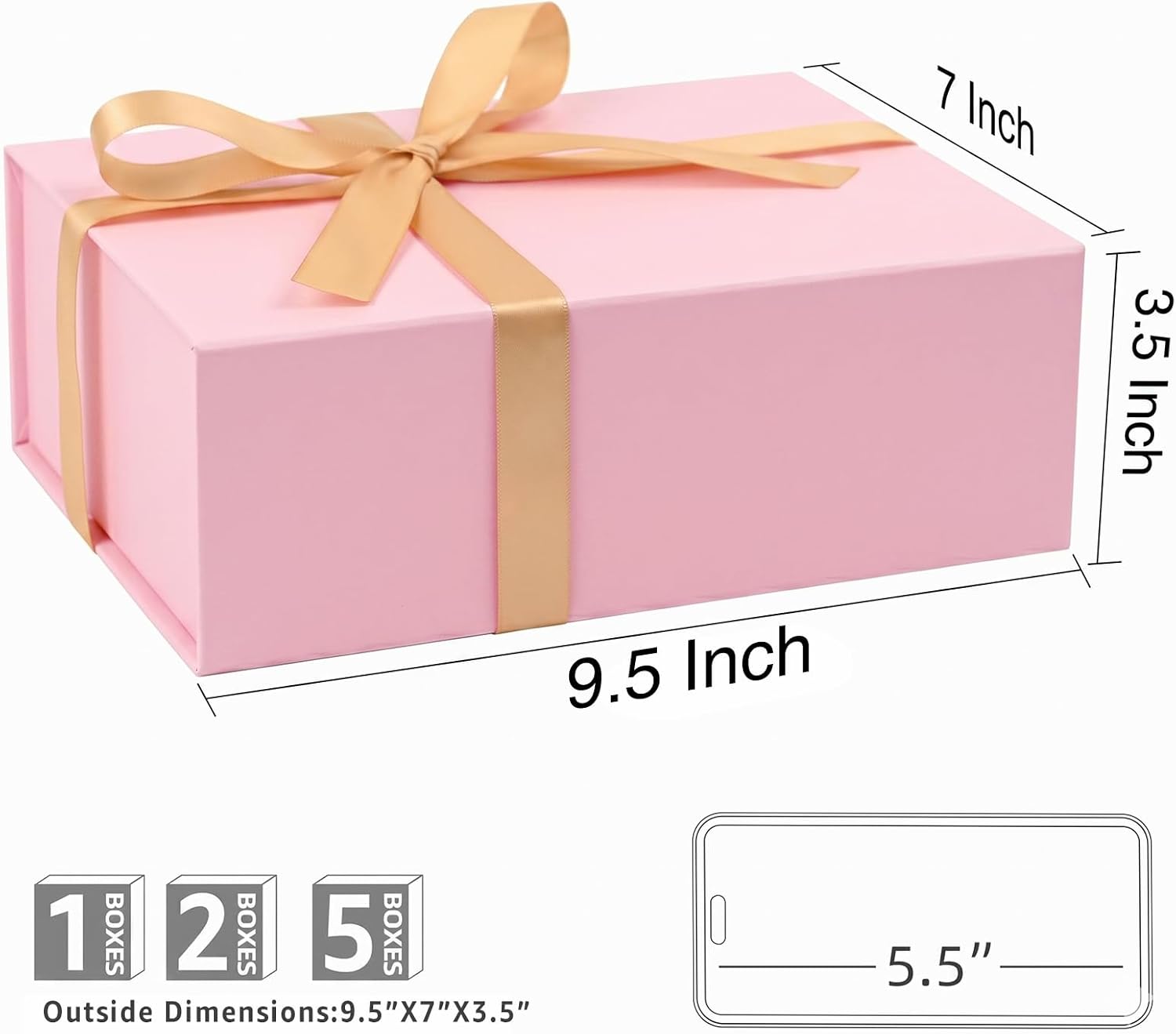 Pink Gift Box with Magnetic Lids for Presents, 9.5"x7"x3.5" | with Ribbon, Greeting Card & Filler for Women, Birthday, Bridesmaid Proposal & Wedding, 1 Pack