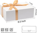 White Gift Box with Magnetic Lids for Presents, 9.5"x7"x3.5" | with Ribbon, Card & Paper Filler for Wedding, Bridesmaid Proposal, Graduation & Birthday, 1 Pack