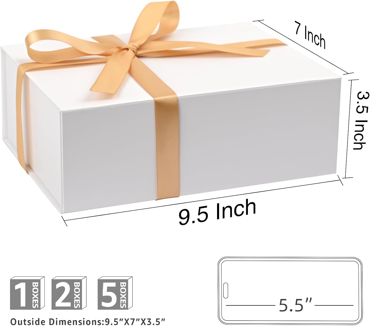White Gift Box with Magnetic Lids for Presents, 9.5"x7"x3.5" | with Ribbon, Card & Paper Filler for Wedding, Bridesmaid Proposal, Graduation & Birthday, 1 Pack