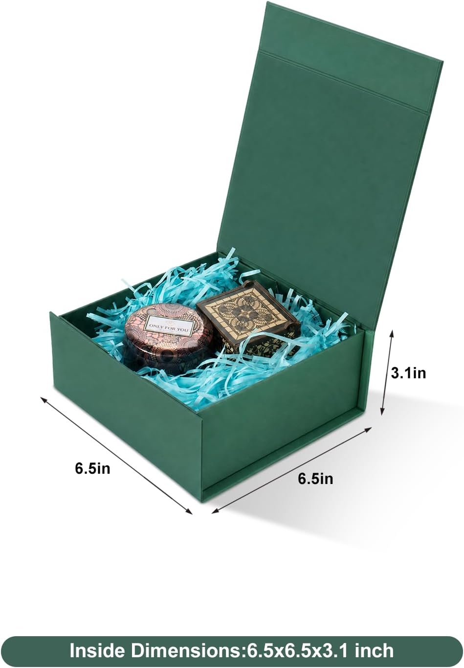 Green Gift Boxes with Lids Pack of 1, 6x6x3 Inches Small Gift Box with Ribbon, Collapsible Gift Boxes with Magnetic Closure for Presents, Bridesmaid Proposal Box for Family Mom Girlfriend
