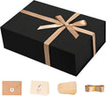 Black Gift Box with Magnetic Lids for Presents, 9.5"x7"x3.5" | with Ribbon, Card & Shredded Filler for Men, Birthday, Christmas, Father's Day & Groomsmen, 1 Pack