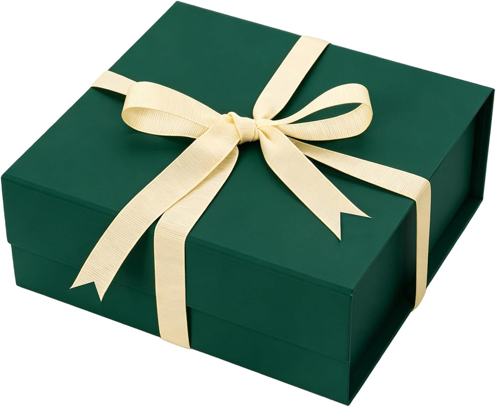 Green Gift Boxes with Lids Pack of 1, 6x6x3 Inches Small Gift Box with Ribbon, Collapsible Gift Boxes with Magnetic Closure for Presents, Bridesmaid Proposal Box for Family Mom Girlfriend