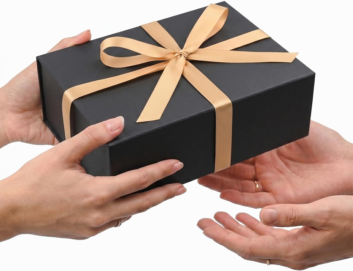 Black Gift Box with Magnetic Lids for Presents, 9.5"x7"x3.5" | with Ribbon, Card & Shredded Filler for Men, Birthday, Christmas, Father's Day & Groomsmen, 1 Pack