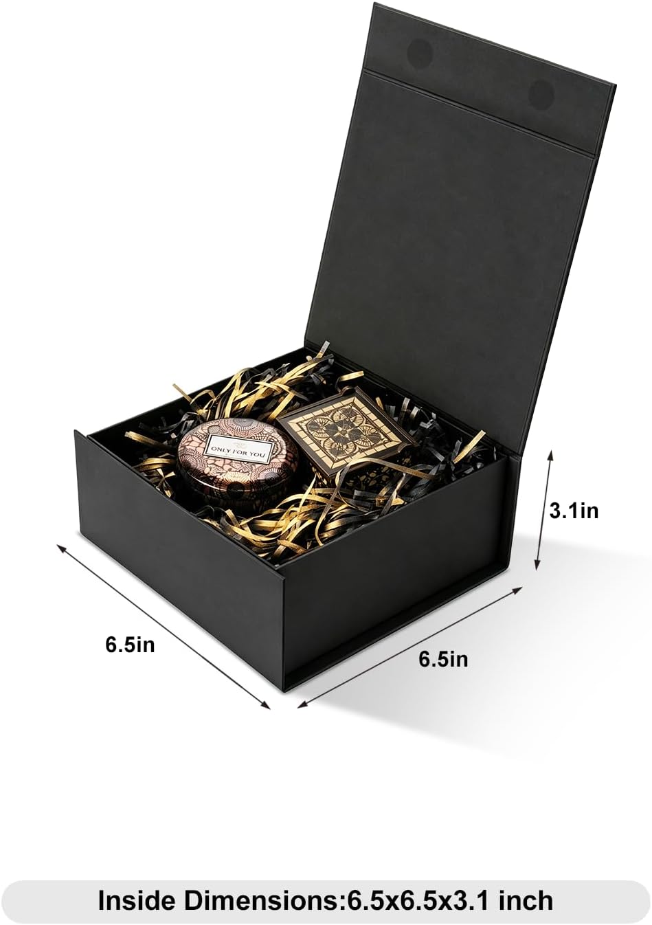 Black Gift Boxes with Lids Pack of 1, 6x6x3 Inches Small Gift Box with Ribbon, Collapsible Gift Boxes with Magnetic Closure for Presents, Bridesmaid Proposal Box for Family Mom Girlfriend