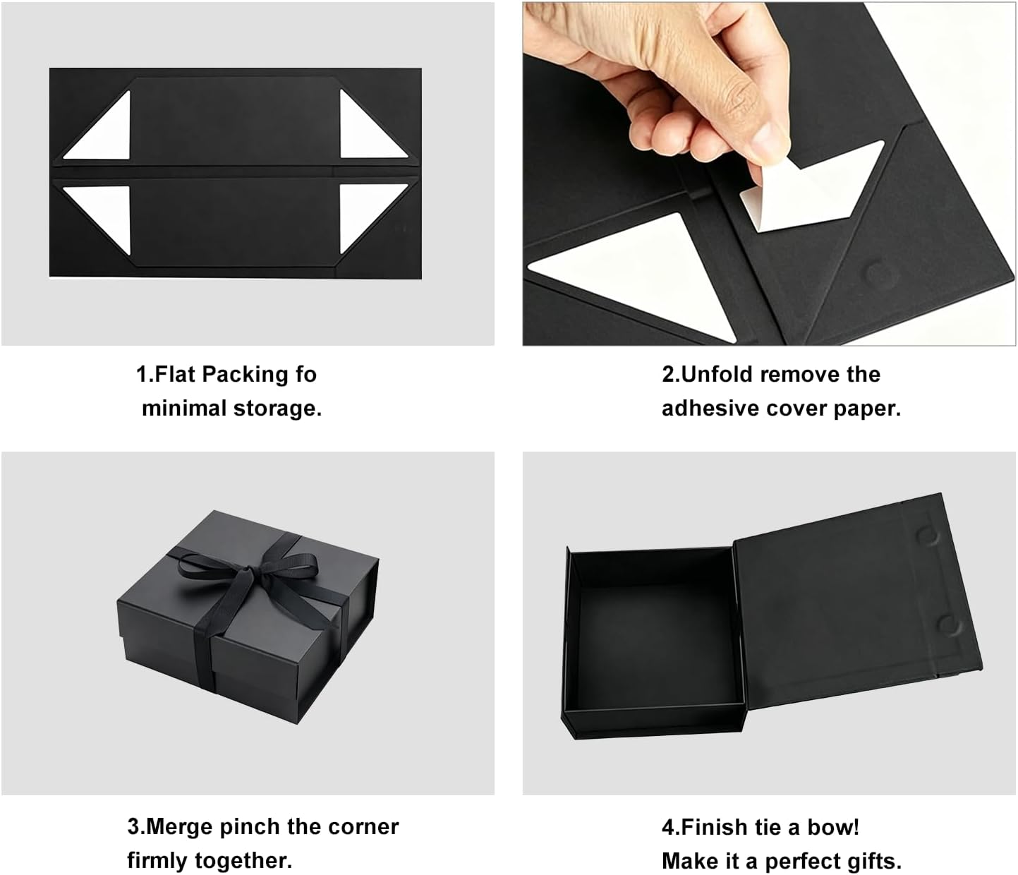 Black Gift Boxes with Lids Pack of 1, 6x6x3 Inches Small Gift Box with Ribbon, Collapsible Gift Boxes with Magnetic Closure for Presents, Bridesmaid Proposal Box for Family Mom Girlfriend