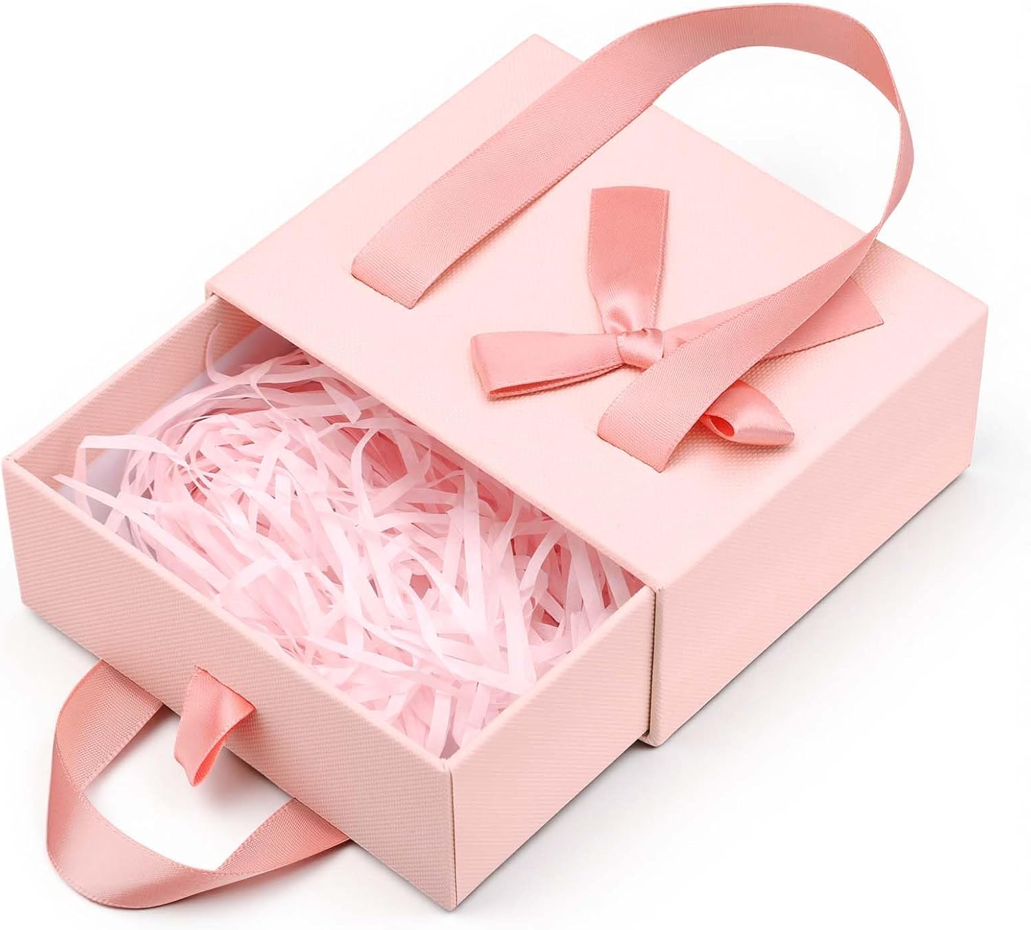 4.7x3.9x2'' Small Drawer Pink Gift Box for Presents, Empty Mini Gift Box for Women Men, Mini Decorative Storage Case with Ribbon for Gifts, Pink Packaging Wrap Paper Boxes for Travel Bottles