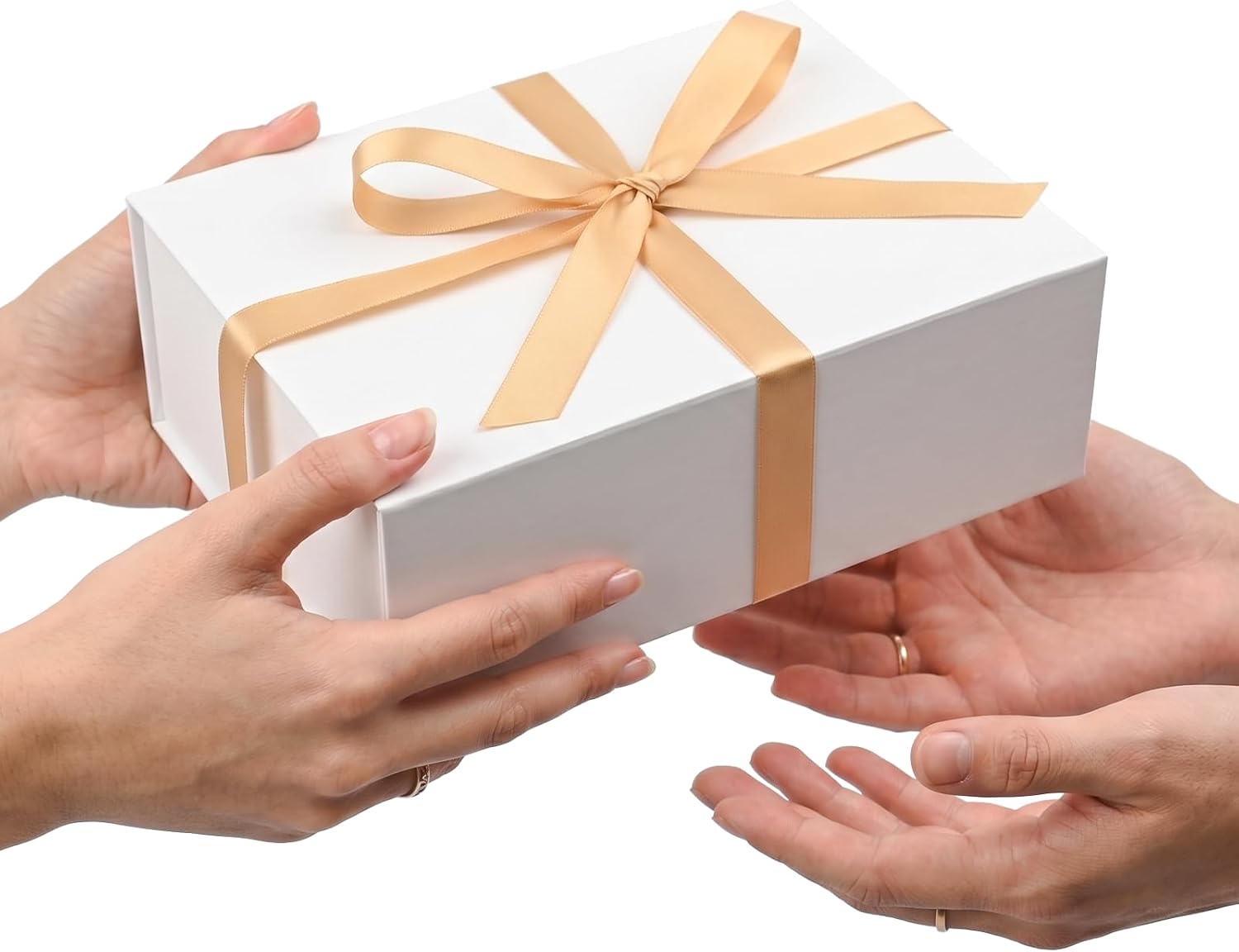 White Gift Box with Magnetic Lids for Presents, 9.5"x7"x3.5" | with Ribbon, Card & Paper Filler for Wedding, Bridesmaid Proposal, Graduation & Birthday, 1 Pack