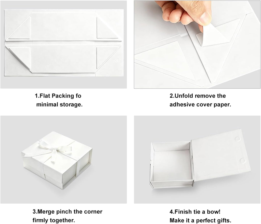 White Gift Boxes with Lids Pack of 1, 6x6x3 Inches Small Gift Box with Ribbon, Collapsible Gift Boxes with Magnetic Closure for Presents, Bridesmaid Proposal Box for Family Mom Girlfriend