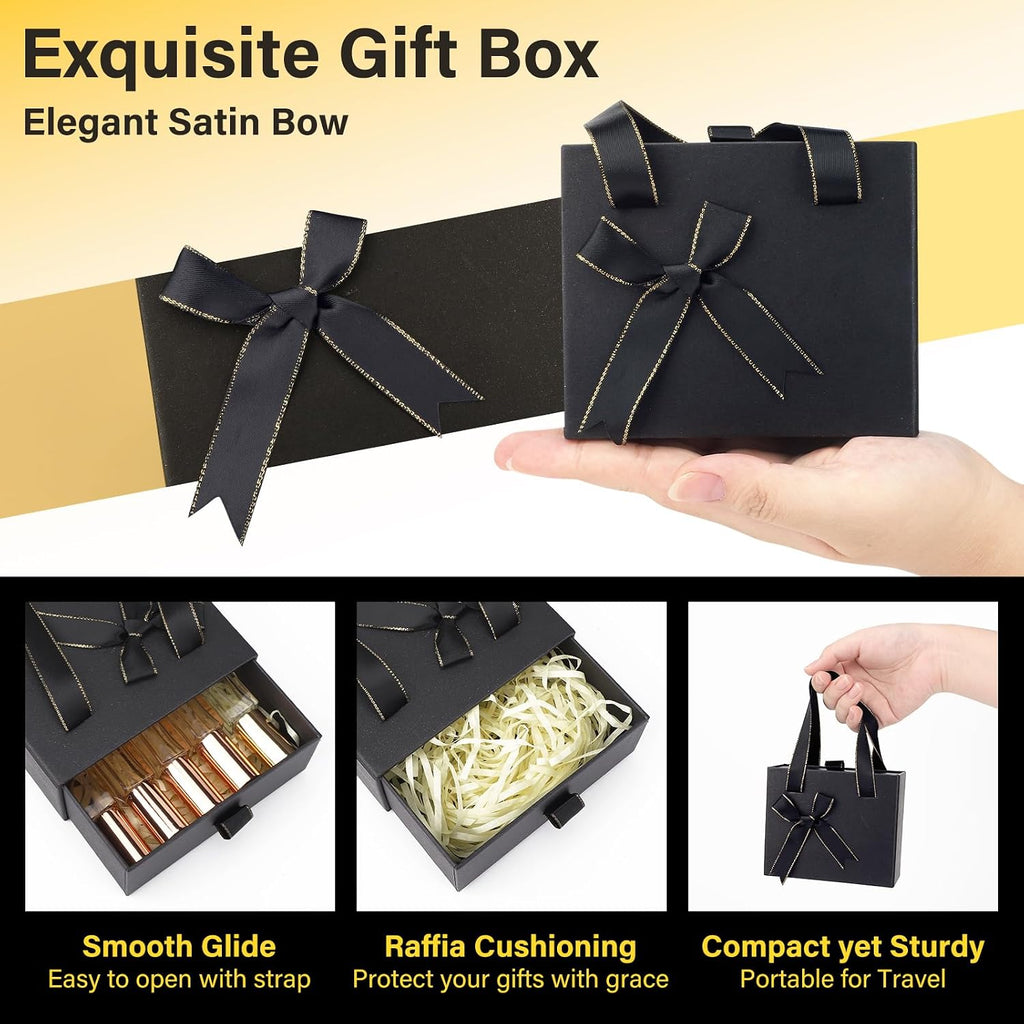 4.7x3.9x2'' Small Drawer Black Gift Box, Empty Gift Box for Presents for Women Men, Mini Decorative Package Storage Boxes with Ribbon for Travel Perfume Roller Bottles Cosmetic Containers