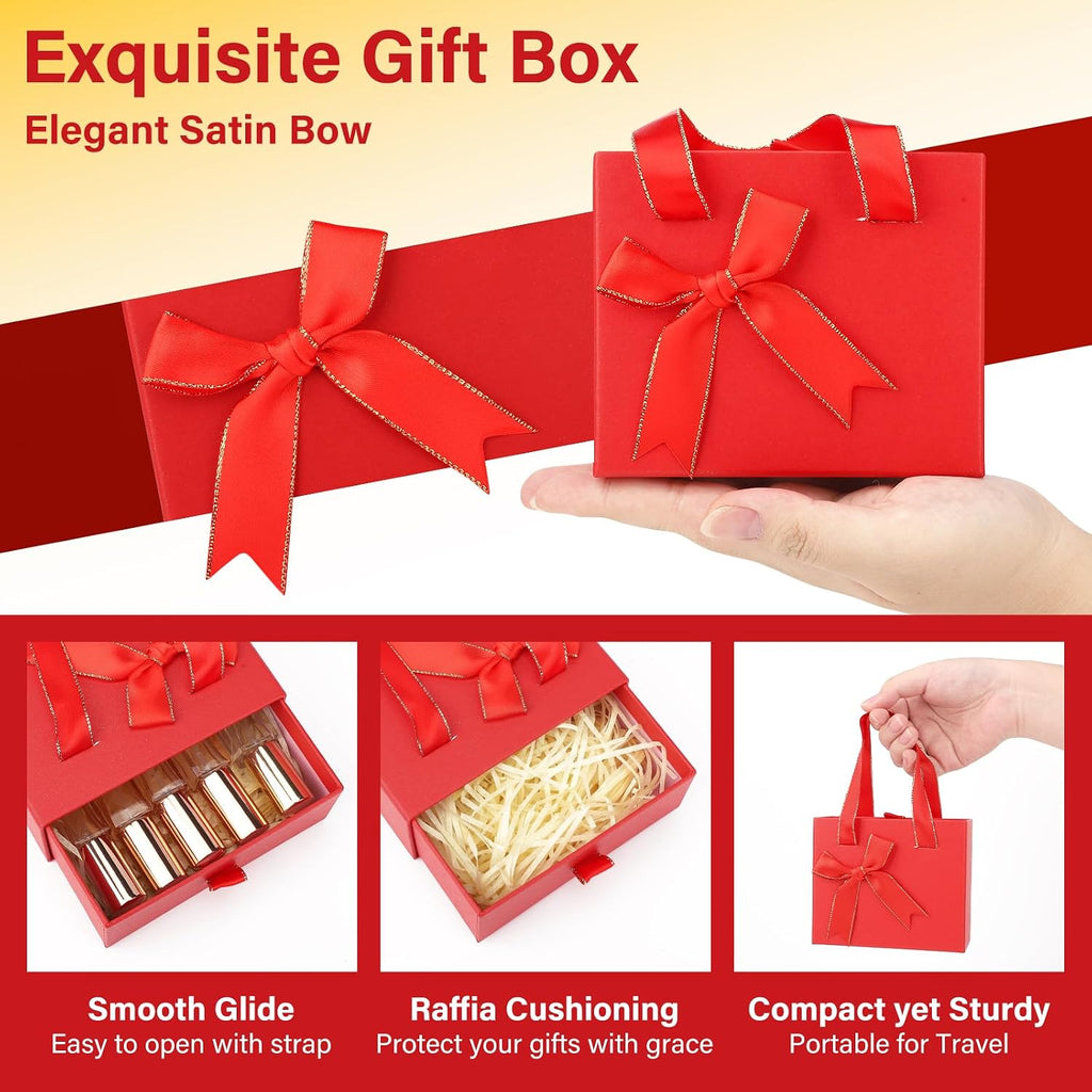 4.7x3.9x2'' Small Red Drawer Paper Gift Box for Women Men, Portable Decorative Storage Box for Presents Gifts, Mini Empty Gift Case with Ribbon for Perfume Atomizer Oil Bottle Containers