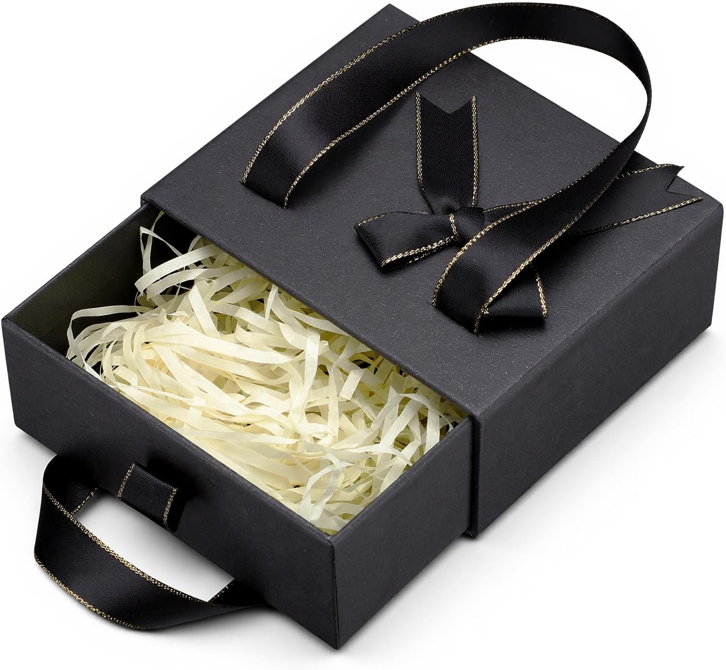 4.7x3.9x2'' Small Drawer Black Gift Box, Empty Gift Box for Presents for Women Men, Mini Decorative Package Storage Boxes with Ribbon for Travel Perfume Roller Bottles Cosmetic Containers