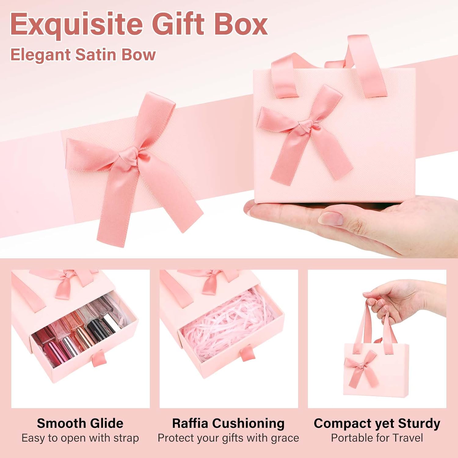 4.7x3.9x2'' Small Drawer Pink Gift Box for Presents, Empty Mini Gift Box for Women Men, Mini Decorative Storage Case with Ribbon for Gifts, Pink Packaging Wrap Paper Boxes for Travel Bottles