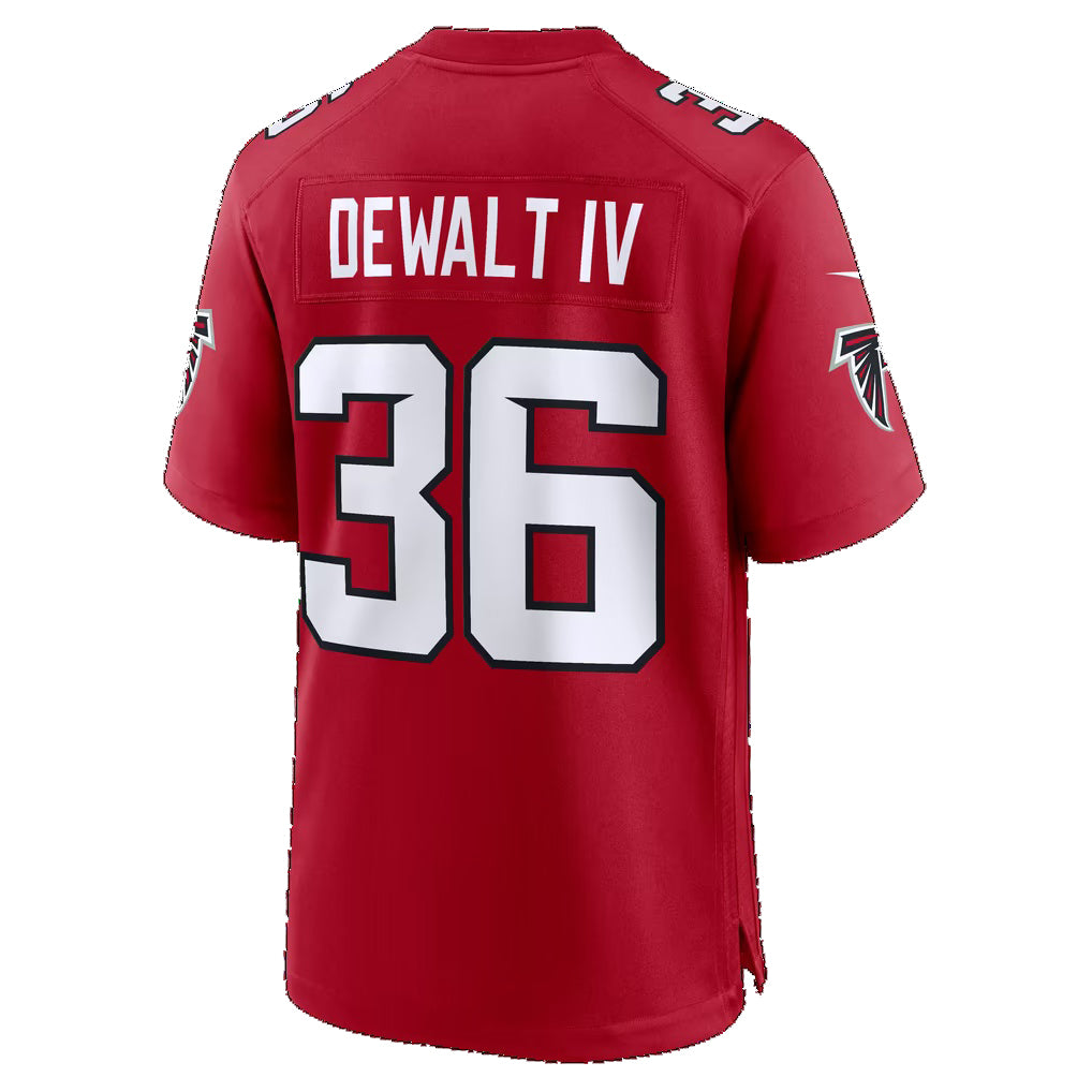 A.Falcons #36 Malcolm DeWalt IV Red Team Game Football jersey Thaam