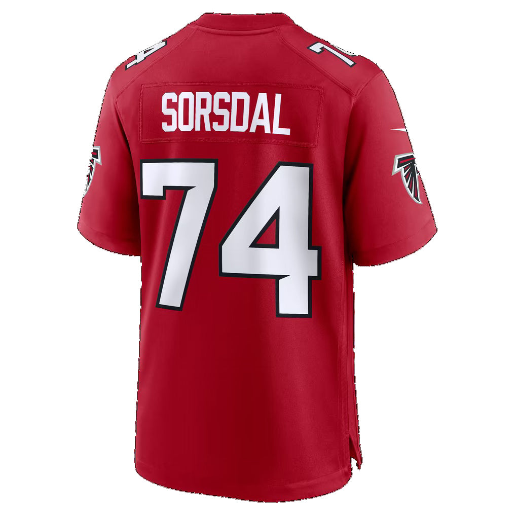 A.Falcons #74 Colby Sorsdal Red Thaam Team Game Jersey