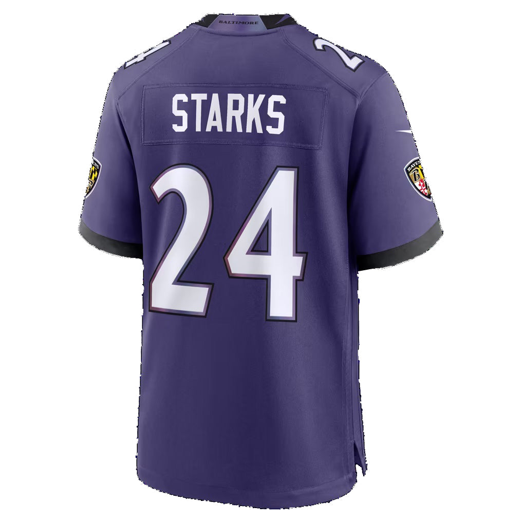 B.Ravens #24 Malaki Starks Purple Team Game Football jersey Thaam