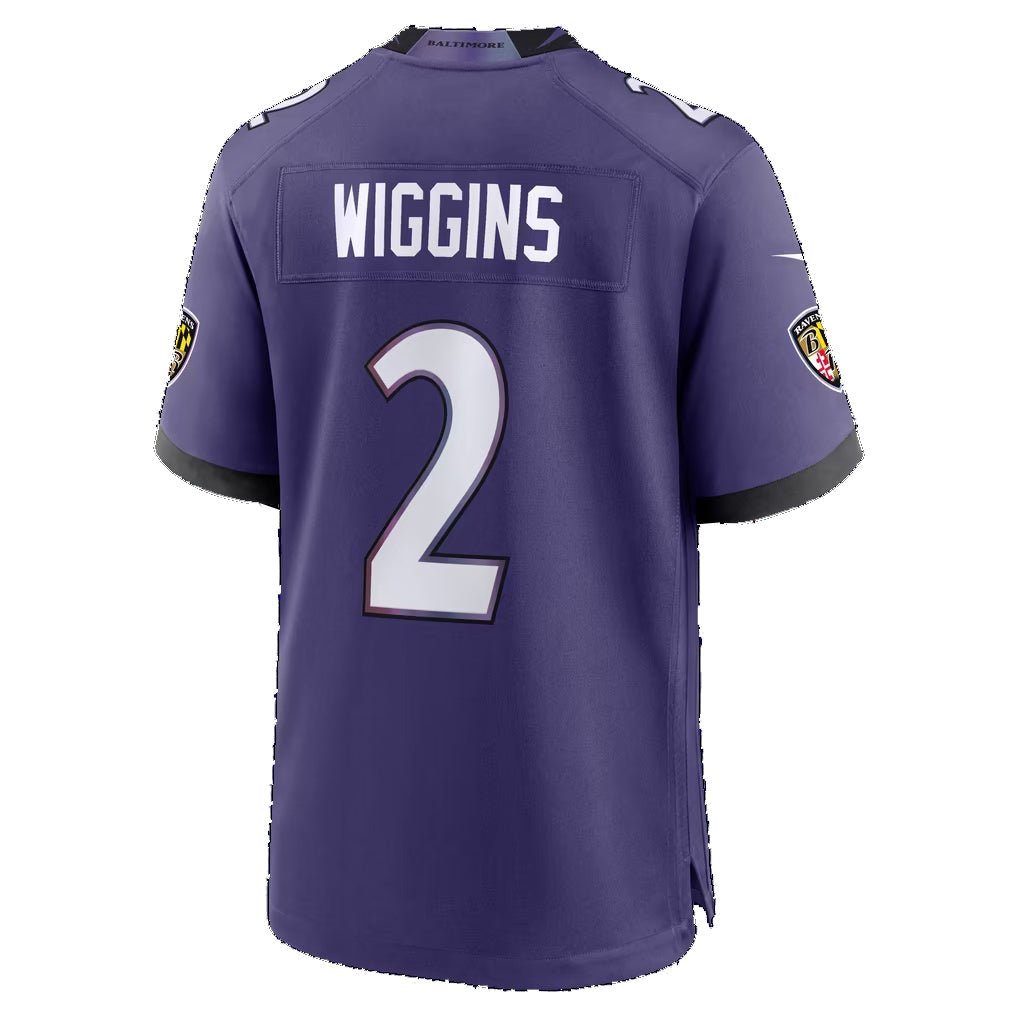 B.Ravens #2 Nate Wiggins Purple Team Game Football jersey Thaam