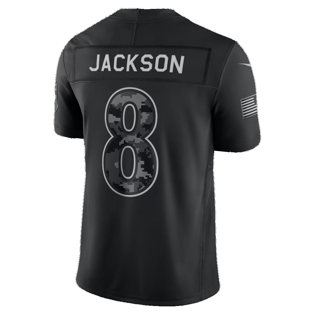 B.Ravens #8 Lamar Jackson Black 2026 Salute to Service Stitched Limited Football jersey Thaam
