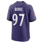 B.Ravens #97 Ethan Burke Purple Team Game Football jersey Thaam