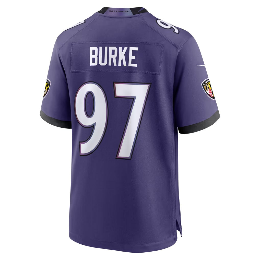 B.Ravens #97 Ethan Burke Purple Team Game Football jersey Thaam