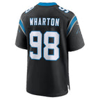 C.Panthers #98 Tershawn Wharton Black Team Game Football jersey Thaam