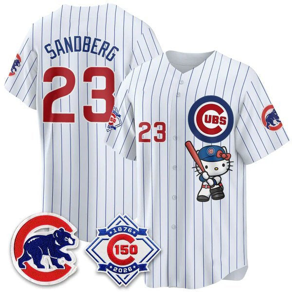 Chicago Cubs #23 Ryne Sandberg Pinstripe White Thaam Meow KT All Stitched Jersey