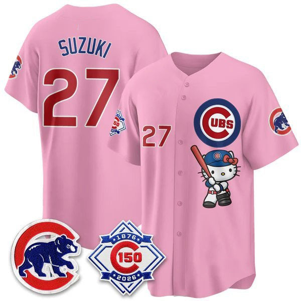 Chicago Cubs #27 Seiya Suzuki Pink Thaam Meow KT All Stitched Jersey