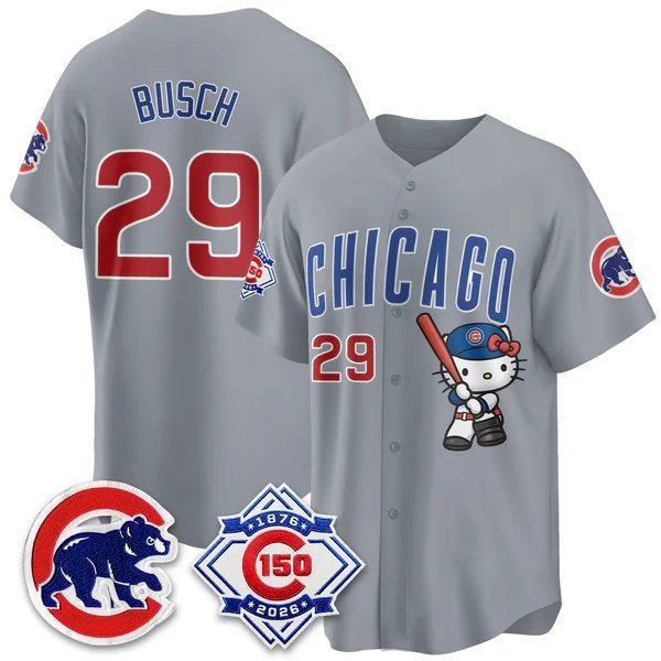 Chicago Cubs #29 Michael Busch Gray Thaam Meow KT All Stitched Jersey