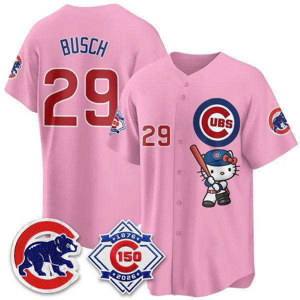 Chicago Cubs #29 Michael Busch Pink Thaam Meow KT All Stitched Jersey