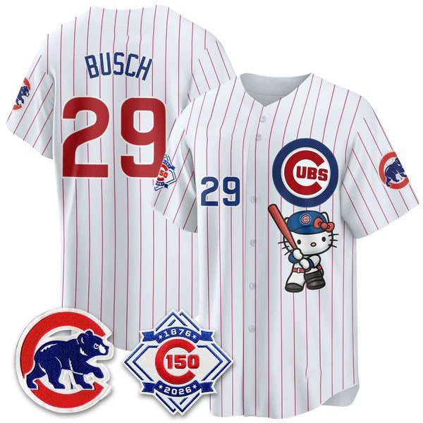 Chicago Cubs #29 Michael Busch Pinstripe Pink Thaam Meow KT All Stitched Jersey