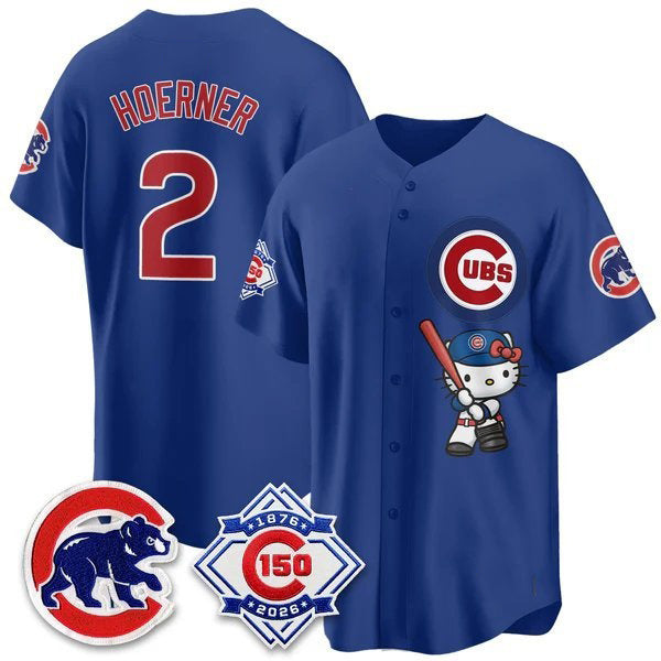 Chicago Cubs #2 Nico Hoerner Royal Thaam Meow KT All Stitched Jersey