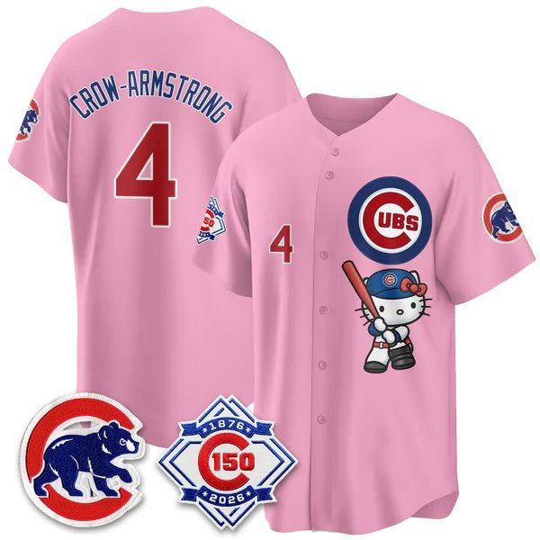 Chicago Cubs #4 Pete Crow-Armstrong Pink Thaam Meow KT All Stitched Jersey