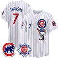 Chicago Cubs #7 Dansby Swanson Pinstripe Pink Thaam Meow KT All Stitched Jersey