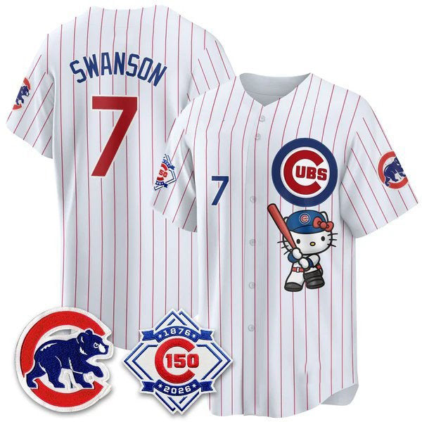 Chicago Cubs #7 Dansby Swanson Pinstripe Pink Thaam Meow KT All Stitched Jersey