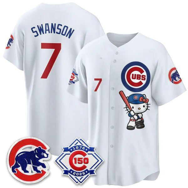 Chicago Cubs #7 Dansby Swanson White Thaam Meow KT All Stitched Jersey