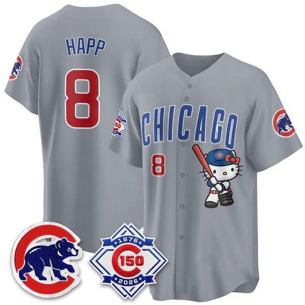 Chicago Cubs #8 Ian Happ Gray Thaam Meow KT All Stitched Jersey