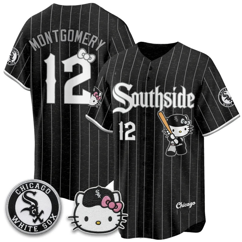 Chicago White Sox #12 Colson Montgomery Pinstripe Black Thaam Meow KT Vapor Stitched Jersey