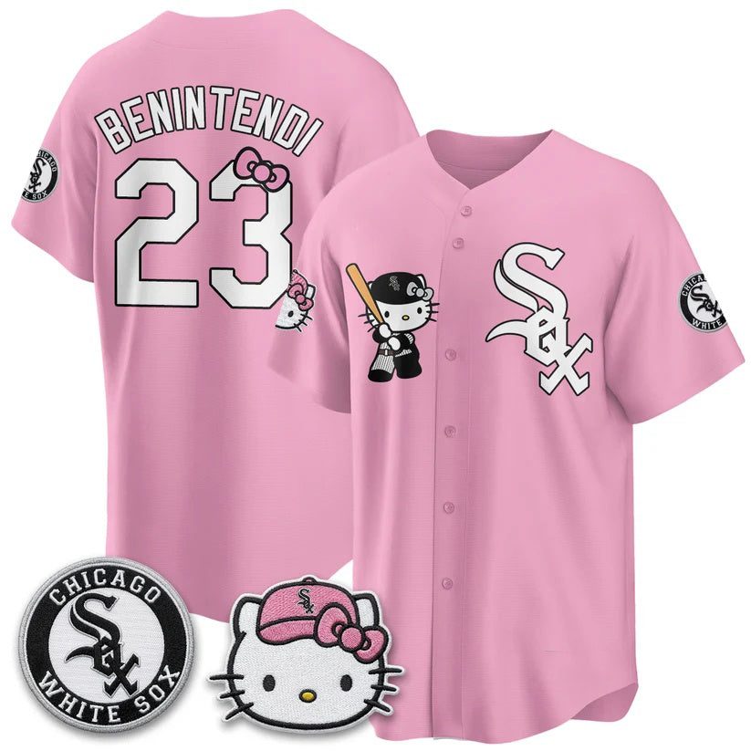Chicago White Sox #23 Andrew Benintendi Pink Thaam Meow KT Vapor Stitched Jersey