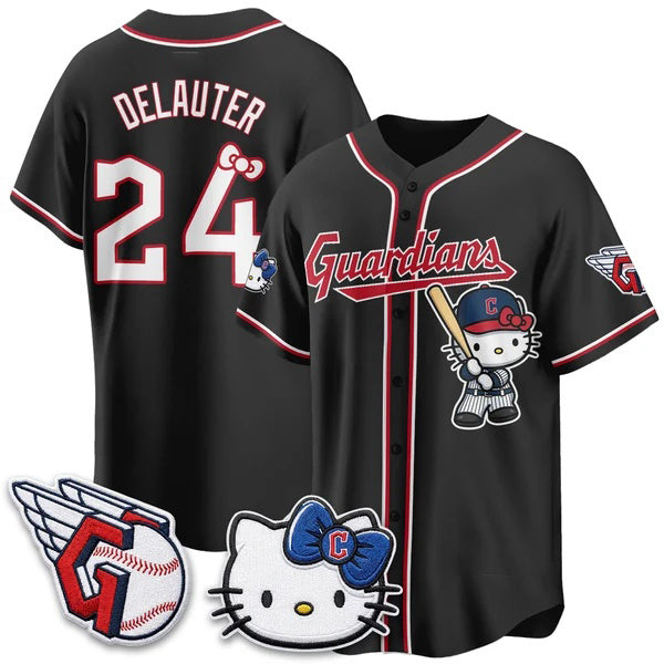 Cleveland Guardians #24 Chase DeLauter Black Thaam Meow KT Vapor Stitched Jersey