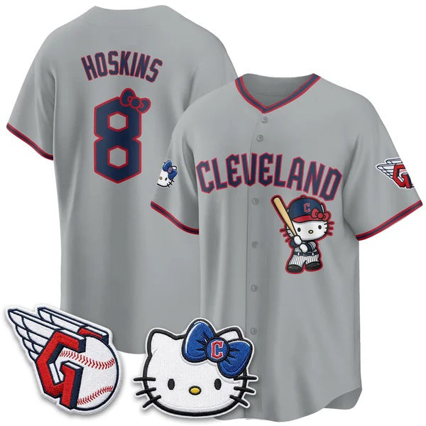 Cleveland Guardians #8 Rhys Hoskins Gray Thaam Meow KT Vapor Stitched Jersey