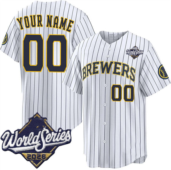 Custom Milwaukee Brewers ACTIVE PLAYER White 2026 World Series Cool Stitched Jersey THAAM